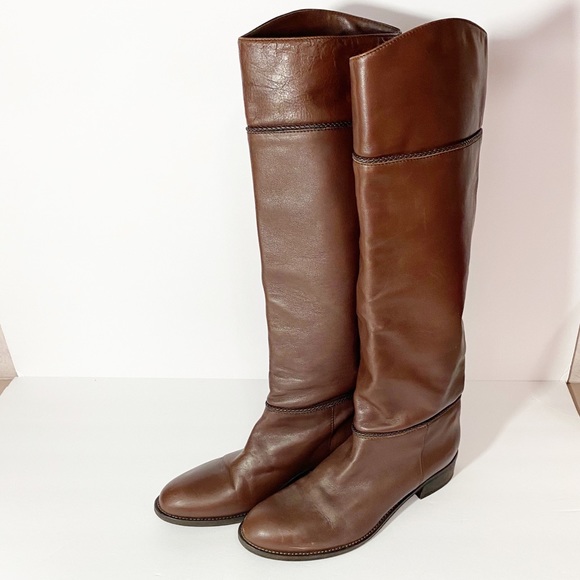 Furla Shoes - Furla | Leather Braided Riding Boots Knee High
